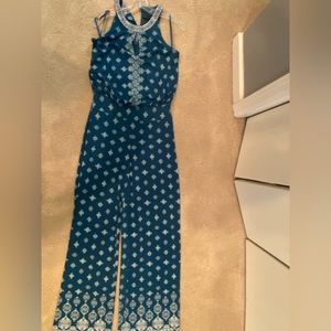 White House Black Market teal patterned jumpsuit